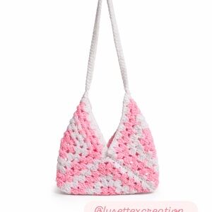 Pink and White handmade Crochet Women's Bag